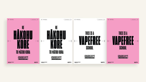 Image showing set of four "This is a vapefree school" posters in English and te reo Māori
