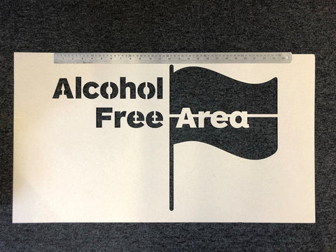 Photo of Alcohol Free Area stencil with a ruler to illustrate the size. (800 x 450mm)