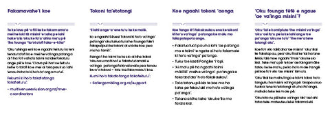 "Spending more on pokies" Wallet leaflet - pack of 20 (Tongan)