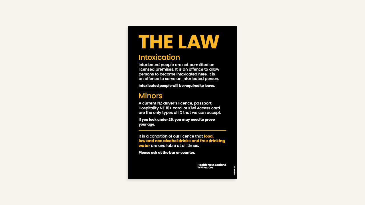 The Law - on-licensed premises A4 sign