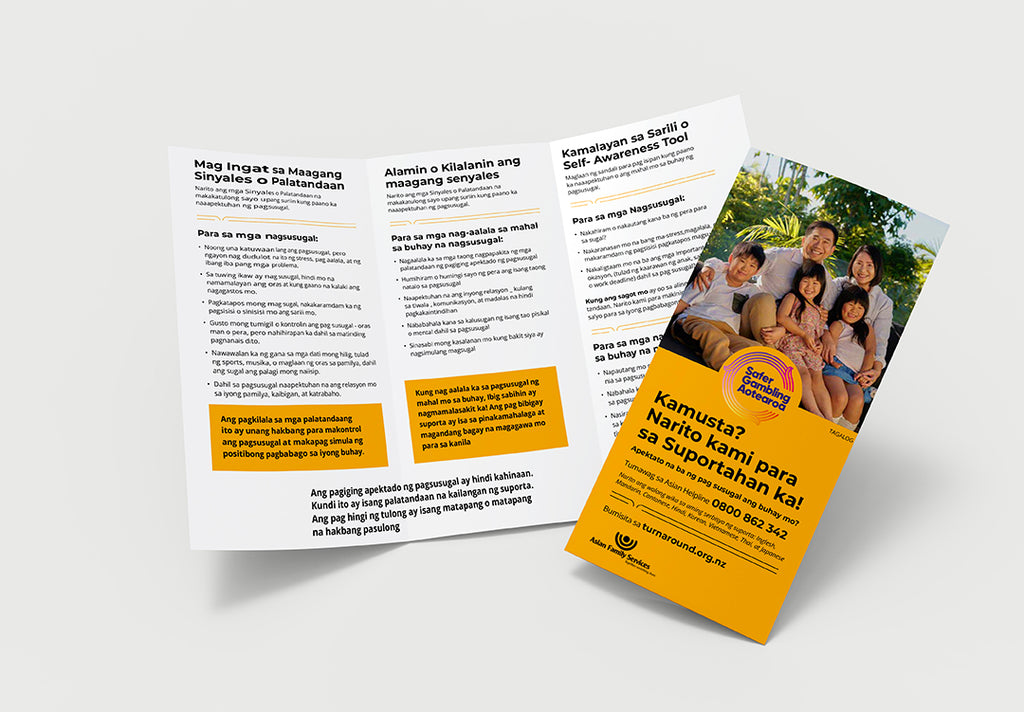 “We are here to support you” gambling harm brochure for Asian communities - Tagalog