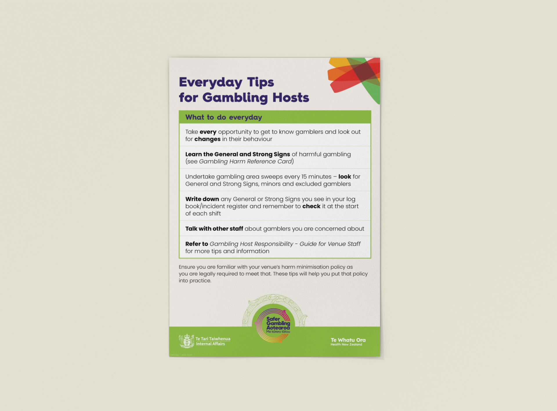 Everyday Tips for Gambling Hosts - A4 Laminated Card
